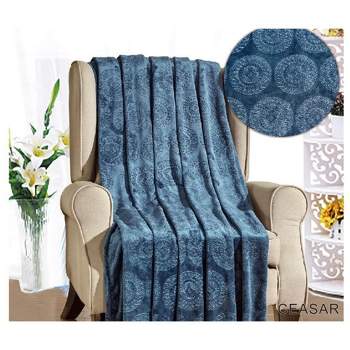 Ceasar Soft Plush Contemporary Embossed Collection All Season Throw 50"x60", Oxford Blue