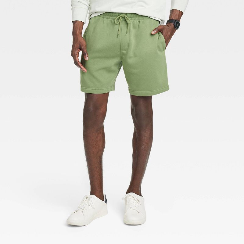 Men's 7" Ultra Soft Fleece Pull-On Shorts - Goodfellow & Co™ Green, 1 of 5