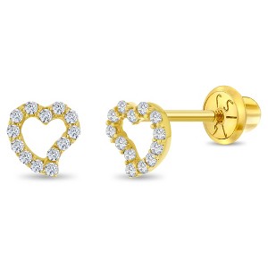 Girls' CZ Encrusted Heart Clear Screw Back 14k Gold Earrings - In Season Jewelry - 1 of 4