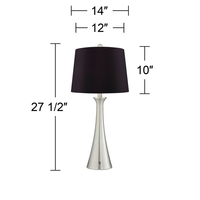 360 Lighting Karl Modern Table Lamps 27 1/2" Tall Set of 2 Brushed Nickel with USB and AC Power Outlet in Base Black Faux Silk Shade for Bedroom House, 4 of 8