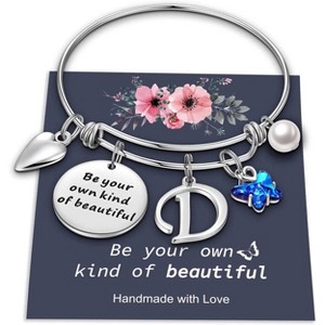 Butterfly Initial Bracelets for Teen Girls and Women with Crystal Butterfly and Pearl, Expandable Bangle - 1 of 4