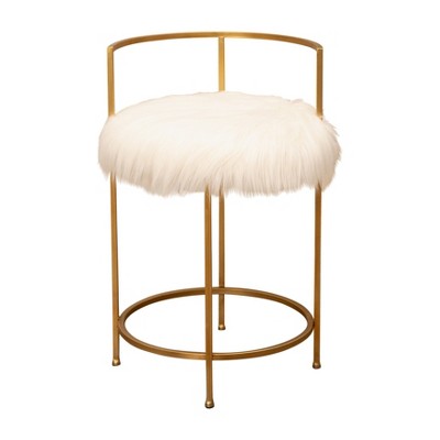 Louise Faux Fur Counter Height Barstool, Fuzzy White Bar Stools