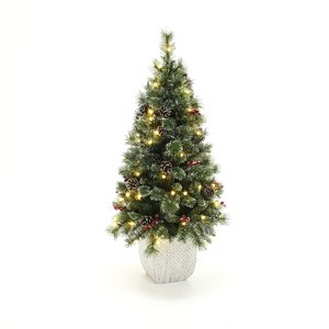 LuxenHome 4Ft Pre-Lit Artificial Pine Tree Potted Green - 1 of 4