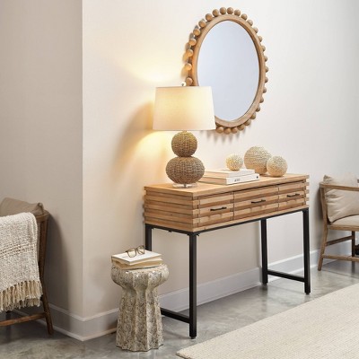 Handwoven Seagrass Table Lamp with Linen Shade and 3-Way Switch