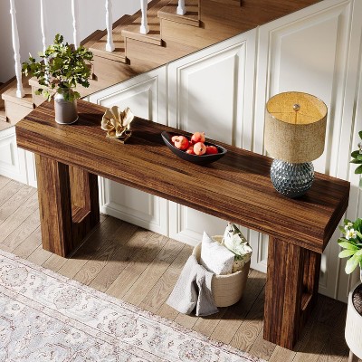 63-Inch Rustic Brown Wooden Console Table with Storage