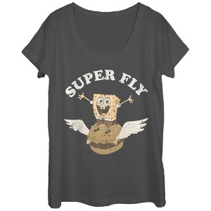 Women's SpongeBob SquarePants Super Fly Burger Scoop Neck - 1 of 3