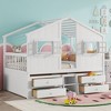 JUJABU Full Size Loft Bed with Playhouse Roof and Windows, Wooden Frame with Ladder, Guardrails, and 4 Built-In Storage Drawers - 3 of 4