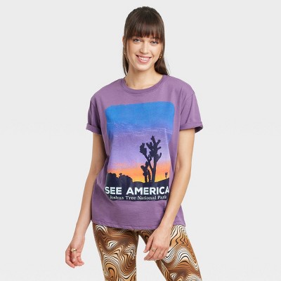 Women's See America Short Sleeve Graphic Boyfriend T-Shirt - Purple