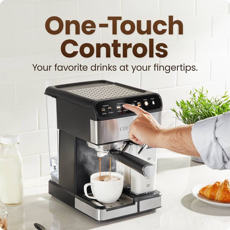 Chefman Barista Pro Espresso Maker Stainless Steel Finish: 1350W Electric Coffee Machine, Dishwasher-Safe Parts, 1.8L Capacity, 4 of 8