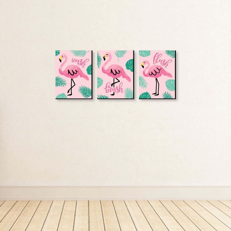 Big Dot of Happiness Pink Flamingo - Kids Bathroom Rules Wall Art - 7.5 x 10 inches - Set of 3 Signs - Wash, Brush, Flush, 3 of 8