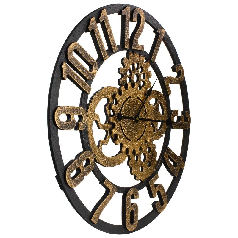 Northlight 24" Gold and Black Battery Operated Round Wall Clock with Cogs, 3 of 5