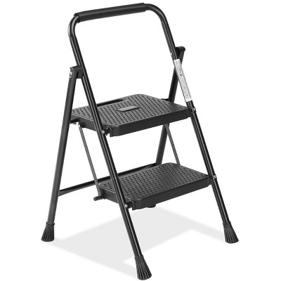 GlasFlength Ladders 2 Step Ladder Step Stool for Adults 2 Step Ladder Folding Step Stool with Wide Pedal Ergonomic Design, Black, 20"*20"*32.6"