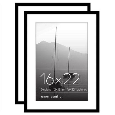 Americanflat 16x22 Picture Frame with Polished Plexiglass - Set of 2 - Use as 12x18 Frame with Mat or 16x22 Frame Without Mat - Black