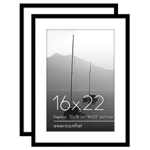 Americanflat 16x22 Picture Frame with Polished Plexiglass - Set of 2 - Use as 12x18 Frame with Mat or 16x22 Frame Without Mat - Black - 1 of 4