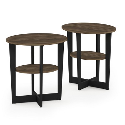 Furinno JAYA Oval End Table, Side Table, Nightstand, Columbia Walnut/Black, Set of 2