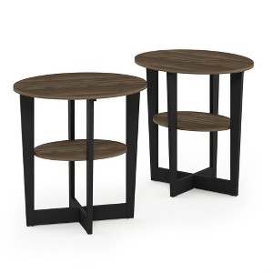 Furinno JAYA Oval End Table, Side Table, Nightstand, Columbia Walnut/Black, Set of 2 - 1 of 1