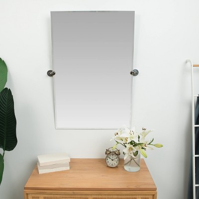 Elegant Rectangular Frameless Pivot Mirror with Polished Chrome Anchors, 24" x 36"