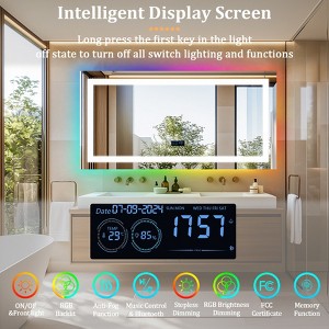 Overlength Rectangle RGB LED Bathroom Mirror w/ Bluetooth Speaker Vanity Mirror for Make Up - 1 of 4