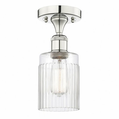 Polished Nickel Glass Drum Semi-Flush Mount Light