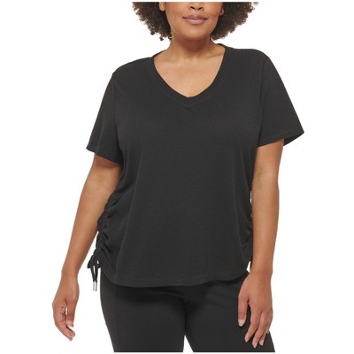 Calvin Klein Womens Textured Side Ruched Embellished T-Shirt