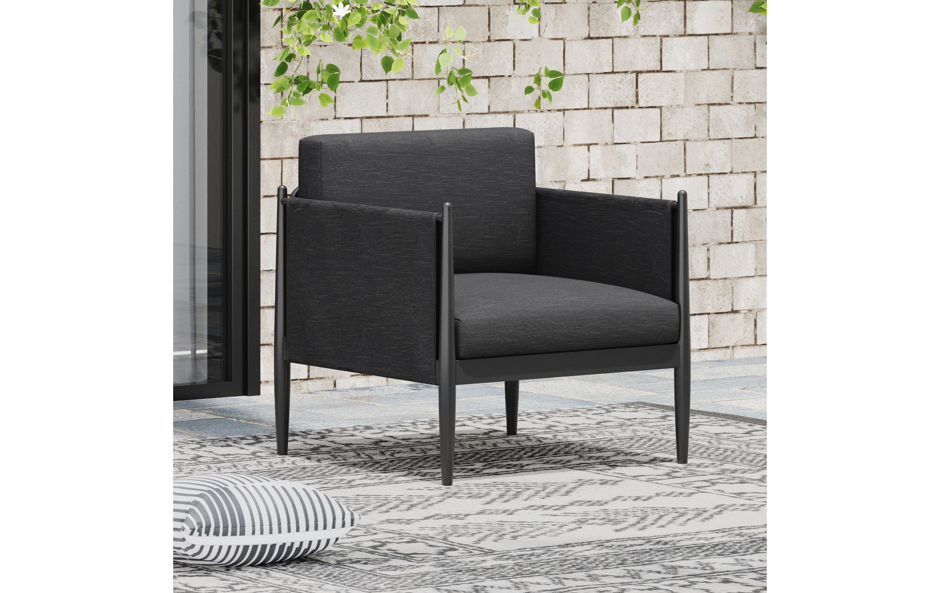 Modern Aluminum Outdoor Club Chair with Gray Water-Resistant Cushions, 28"W Patio Lounge Seating for Backyard-3irtyhousy