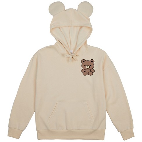 Teddy Bear Women s Beige Long Sleeve Hooded Sweatshirt With 3D Ears XXL