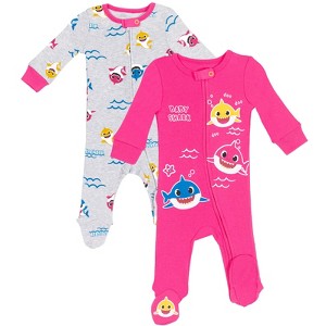 Pinkfong Baby Shark 2 Pack Zip Up Sleep N' Play Coveralls Pink / Gray - 1 of 4