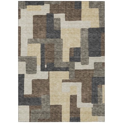 Brown And Taupe Abstract Washable Indoor Outdoor Area Rug