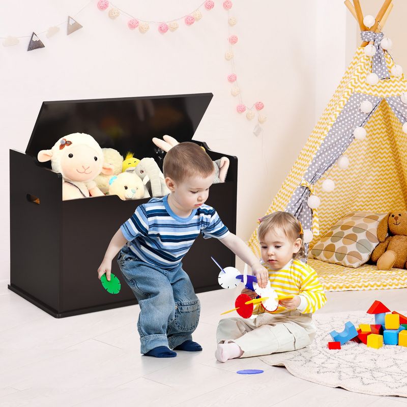 Costway Kids Toy Box Wooden Flip-top Storage Chest Bench W/ Cushion Safety Hinge, 4 of 11