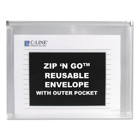 13 x 10 3/Pack C-Line 48117 Zip n Go Reusable Envelope w/Outer Pocket Clear 