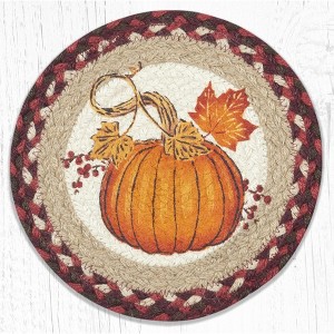 Earth Rugs Autumn Pumpkin Printed Round Trivet 10"x10" – Rustic Fall Kitchen Hot Pad - 1 of 3