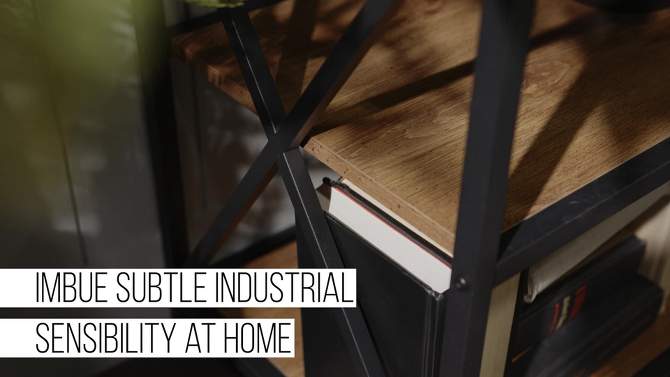 25.62&#34; Modern Industrial X Frame Metal and Wood Media Bookshelf - Saracina Home, 2 of 9, play video
