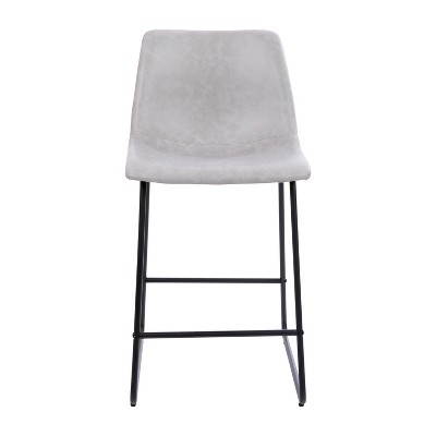 Adjustable Light Gray Leather & Metal Dining Stools, Set of 2
