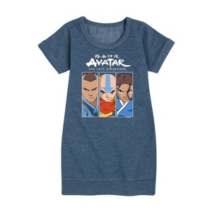 - Avatar: The Last Airbender - Sokka Aang Katara Graphic Short Sleeve Fleece Dress - 1 of 4