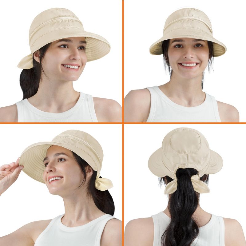 SUN CUBE Women Sun Hat for Outdoor UV Protection, Wide Brim Sun Hat Ponytail, Convertible Zip-Off Beach Hat Visor, 4 of 9