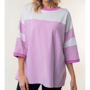 Women's Crew Neck With Stripes Top - White Birch - 1 of 2