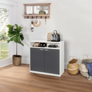Kings Brand Furniture Marcy 2-Door Shoe Storage Cabinet with Open Shelf, White/Grey - 1 of 4