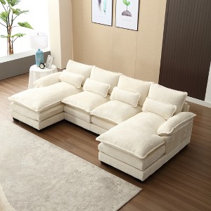 110.63" Modern U-Shaped Sectional Sofa with Pillows, Luxury Chenille Fabric Couch 4W - ModernLuxe - 1 of 4