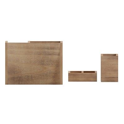 Rustic Brown Pine Wood 3-Piece Desk Organizer Set