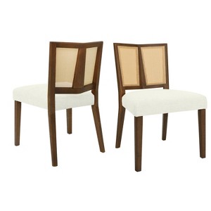 Christopher Knight Home Set of 2 Genesis Rubberwood Upholstered Dining Chairs with Cane Webbing Beige/Walnut - 1 of 4