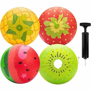 SCS Direct Gaga Fruit Themed Playground Balls (4 Pack) w Air Pump- Durable 8.5 Inch Rubber Balls for Recess Dodgeball, Kickball - 1 of 4
