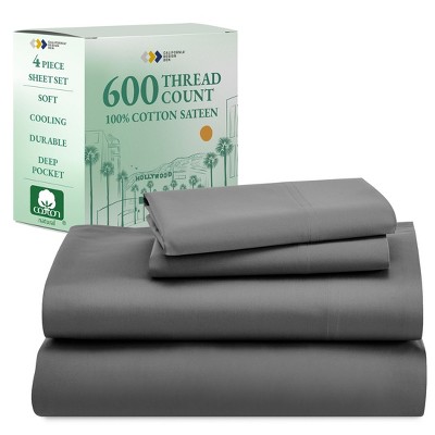 5-Star Luxury Sheet Set | 600 Thread Count 100% Cotton Sateen | Soft & Crisp Bed Sheets with Deep Pockets by California Design Den