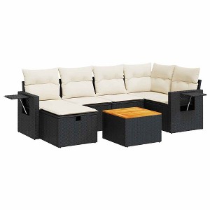 vidaXL Patio Sofa Set with Cushions Outdoor Furniture 7 Piece Poly Rattan - Black and Cream with Storage - 1 of 4