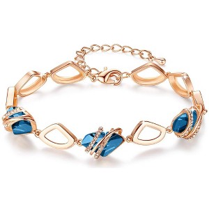 Leafael Wish Stone Birthstone Crystal Link Charm Bracelet, Rose Gold or Silver Plated, 7"+2" Adjustable Chain - 1 of 4