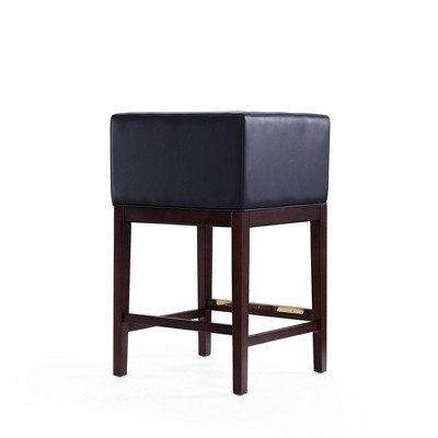 Kingsley 34" Black Faux Leather and Dark Walnut Wood Counter Stool (Set of 2)