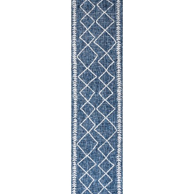 Boho-Chic Blue Diamond Trellis Handwoven-Look Indoor/Outdoor Rug