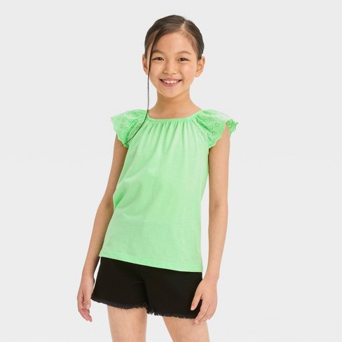 Little Girls Solid Rib Knit Ruched Side T Shirt - Lavender