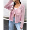 Womens Lightweight Crochet Cardigan Tie Front Shrugs Knit Cardigan Crop Tops Long Sleeve Mesh Sweaters Summer Beach Cover Up - Light Pink 2XL - 3 of 4
