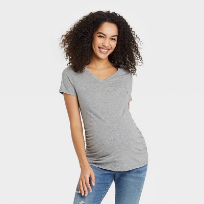 Short Sleeve V-Neck Side Shirred Maternity T-Shirt - Isabel Maternity by Ingrid & Isabel™ Gray XL