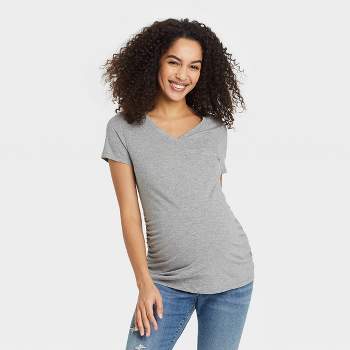 Short Sleeve V-neck With Side Zip Nursing Maternity T-shirt